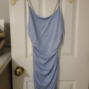 B Darlin Strapless Glitter Dress in Light Blue